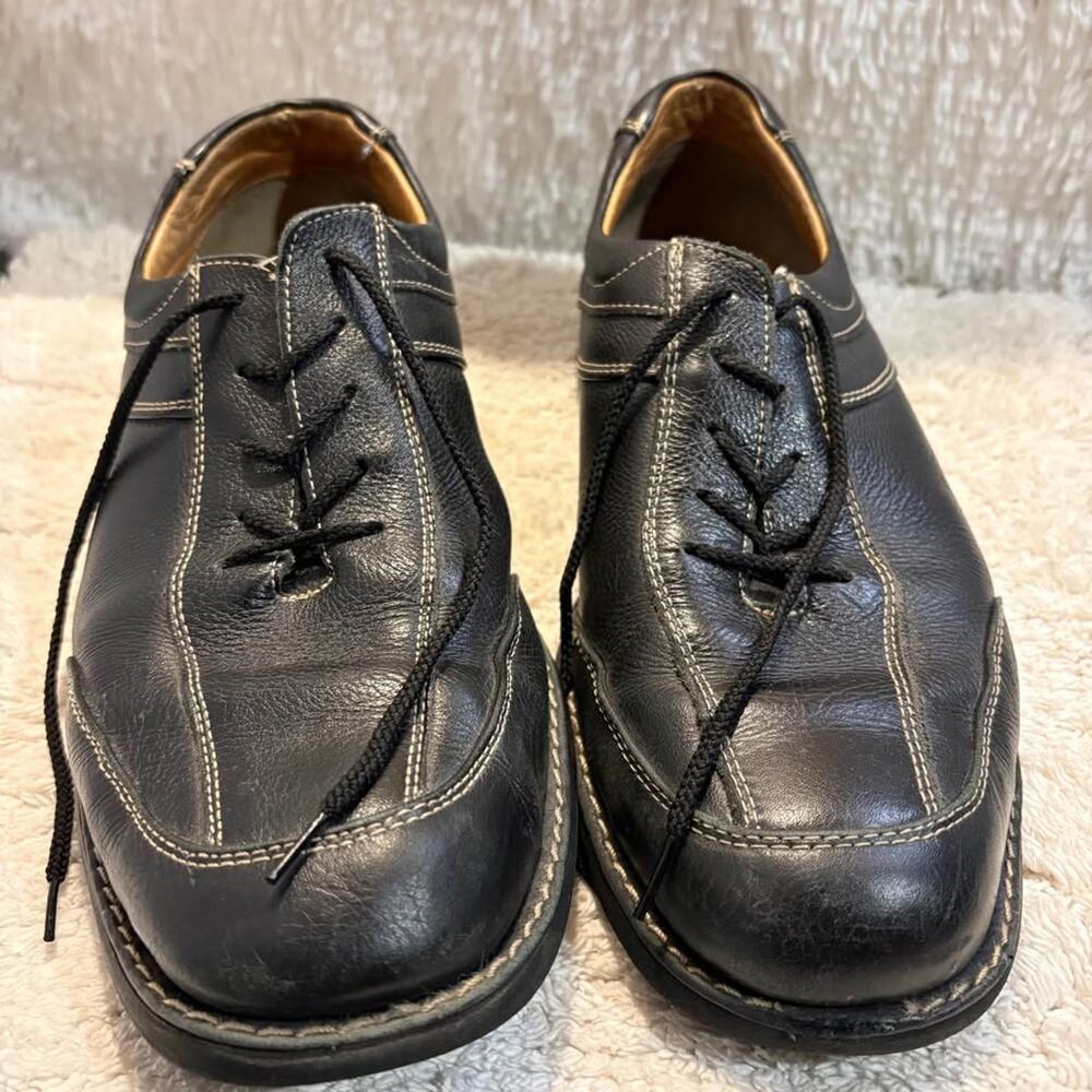 Johnston & Murphy Shuler Bicycle Black Pebbled Leather Toe Oxford Shoes Mens 9